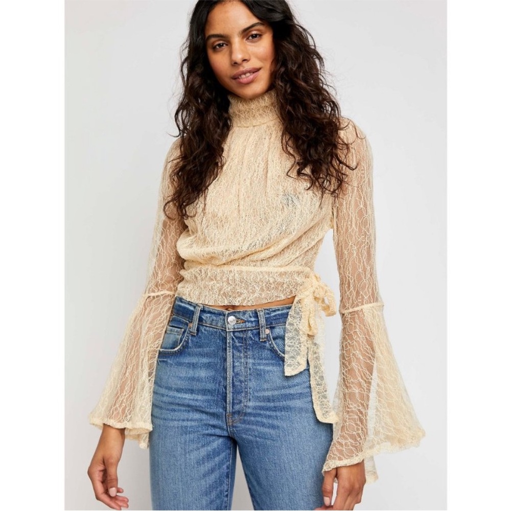 Free People Rule Breaker Lace Bell Sleeve Blouse - Ivory - Size Extra Small XS - Picture 4 of 16